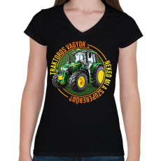 PRINTFASHION Traktoros vagyok, neked mi a szupererőd? - Női V-nyakú póló - Fekete