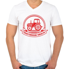 PRINTFASHION Traktorosok királya - Piros - Férfi V-nyakú póló - Fehér férfi póló