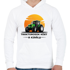 PRINTFASHION Traktorosok közt a király - Férfi kapucnis pulóver - Fehér férfi pulóver, kardigán