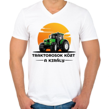 PRINTFASHION Traktorosok közt a király - Férfi V-nyakú póló - Fehér férfi póló