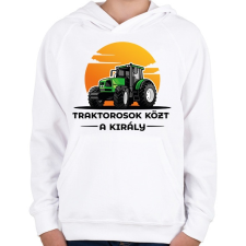 PRINTFASHION Traktorosok közt a király - Gyerek kapucnis pulóver - Fehér gyerek pulóver, kardigán