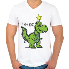 PRINTFASHION Tree-rex - Férfi V-nyakú póló - Fehér