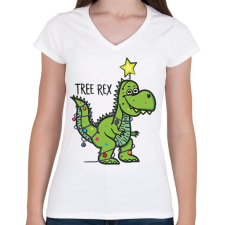 PRINTFASHION Tree-rex - Női V-nyakú póló - Fehér női póló
