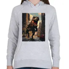 PRINTFASHION Trex a városban - Női kapucnis pulóver - Sport szürke női pulóver, kardigán