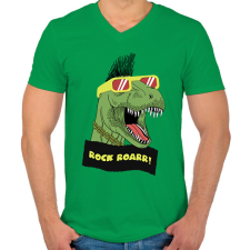 PRINTFASHION Trex rock - Férfi V-nyakú póló - Zöld férfi póló