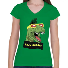 PRINTFASHION Trex rock - Női V-nyakú póló - Zöld