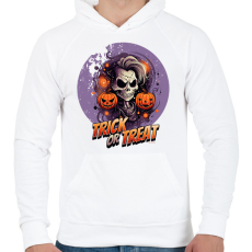 PRINTFASHION Trick or Treat skull - Férfi kapucnis pulóver - Fehér