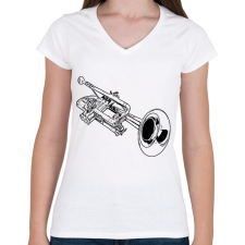 PRINTFASHION trombita - Női V-nyakú póló - Fehér női póló