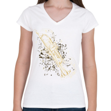 PRINTFASHION Trombita - Női V-nyakú póló - Fehér női póló