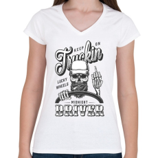 PRINTFASHION Truking driver - Fekete - Női V-nyakú póló - Fehér