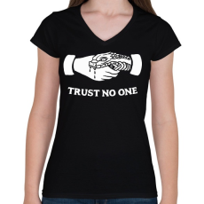 PRINTFASHION Trust no one! - Női V-nyakú póló - Fekete