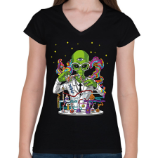 PRINTFASHION Tudós ufo - Női V-nyakú póló - Fekete női póló
