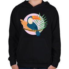 PRINTFASHION Tukán lila háttéren - Gyerek kapucnis pulóver - Fekete gyerek pulóver, kardigán