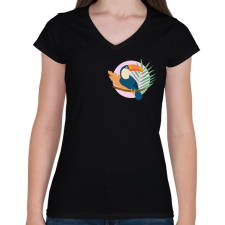 PRINTFASHION Tukán lila háttéren - Női V-nyakú póló - Fekete női póló