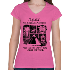 PRINTFASHION Túlélőtábor  - Női V-nyakú póló - Rózsaszín női póló