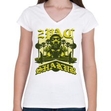 PRINTFASHION Tupac - Női V-nyakú póló - Fehér női póló