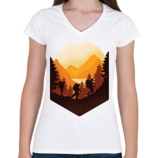 PRINTFASHION Túrázás - Női V-nyakú póló - Fehér női póló