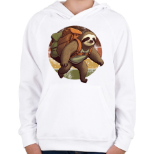PRINTFASHION Túrázó lajhár - Gyerek kapucnis pulóver - Fehér gyerek pulóver, kardigán