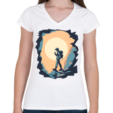 PRINTFASHION Túrázó - Női V-nyakú póló - Fehér
