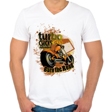 PRINTFASHION Turbo Chicks Reloaded Burn The Road motorkerékpár - Férfi V-nyakú póló - Fehér