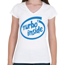 PRINTFASHION Turbo inside - Női V-nyakú póló - Fehér