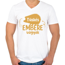 PRINTFASHION Tüskés embere vagyok - Névvel - Férfi V-nyakú póló - Fehér férfi póló