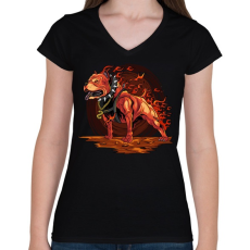 PRINTFASHION Tüzes pitbull - Női V-nyakú póló - Fekete