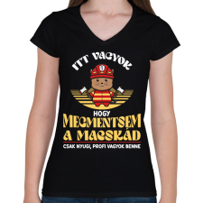 PRINTFASHION Tűzoltó cica - Női V-nyakú póló - Fekete női póló
