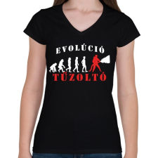 PRINTFASHION Tűzoltó evolúció - Női V-nyakú póló - Fekete női póló