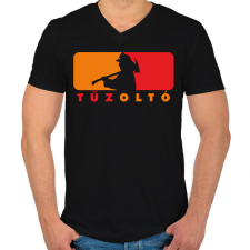 PRINTFASHION Tűzoltó - Férfi V-nyakú póló - Fekete férfi póló