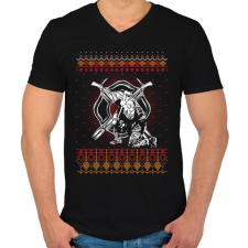 PRINTFASHION Tűzoltó karácsony - Férfi V-nyakú póló - Fekete férfi póló