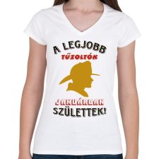 PRINTFASHION Tűzoltó szülinapja január - Női V-nyakú póló - Fehér női póló