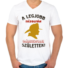 PRINTFASHION Tűzoltó szülinapja március - Férfi V-nyakú póló - Fehér