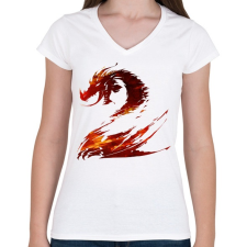 PRINTFASHION Tűzsárkány - Női V-nyakú póló - Fehér női póló