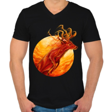 PRINTFASHION Tűzszarvas - Férfi V-nyakú póló - Fekete férfi póló