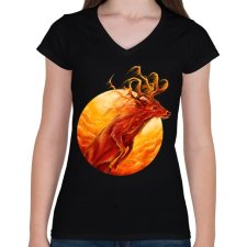 PRINTFASHION Tűzszarvas - Női V-nyakú póló - Fekete női póló