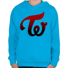PRINTFASHION Twice logo - Gyerek kapucnis pulóver - Azúrkék gyerek pulóver, kardigán