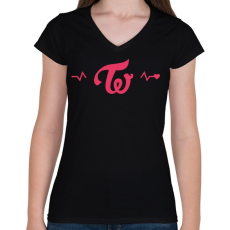 PRINTFASHION Twice Love - Női V-nyakú póló - Fekete