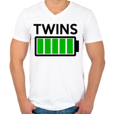 PRINTFASHION TWINS - Férfi V-nyakú póló - Fehér