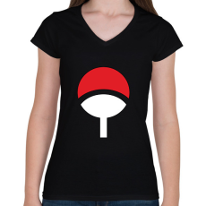 PRINTFASHION Uchiha logó - Női V-nyakú póló - Fekete