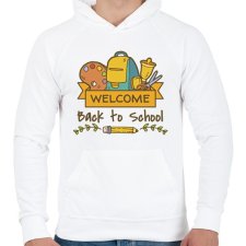 PRINTFASHION Üdv a suliban! - Férfi kapucnis pulóver - Fehér férfi pulóver, kardigán