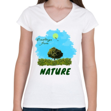 PRINTFASHION ÜDV A TERMÉSZETBEN2 - Női V-nyakú póló - Fehér női póló