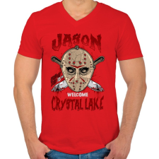 PRINTFASHION Üdvözöllek a kristály tónál - Férfi V-nyakú póló - Piros férfi póló