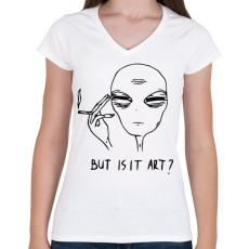 PRINTFASHION Ufo art - Női V-nyakú póló - Fehér