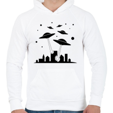 PRINTFASHION UFO invázió  - Férfi kapucnis pulóver - Fehér