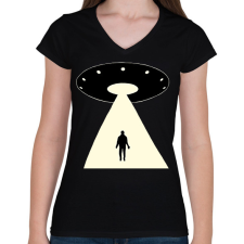 PRINTFASHION UFO - Női V-nyakú póló - Fekete női póló