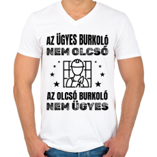 PRINTFASHION Ügyes burkoló - Férfi V-nyakú póló - Fehér