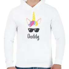 PRINTFASHION Unicorn Daddy - Férfi kapucnis pulóver - Fehér férfi pulóver, kardigán