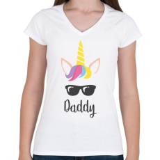PRINTFASHION Unicorn Daddy - Női V-nyakú póló - Fehér