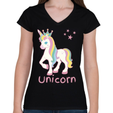 PRINTFASHION unicorn - Női V-nyakú póló - Fekete női póló